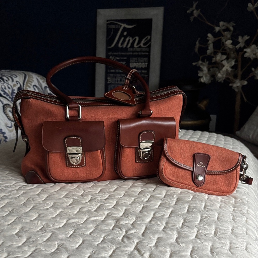 Dooney & Bourke Orange and Brown Satchel Set